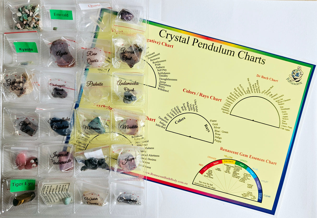 Advent calendar filled with 23 gemstones, Pendulum & Pendulum Chart