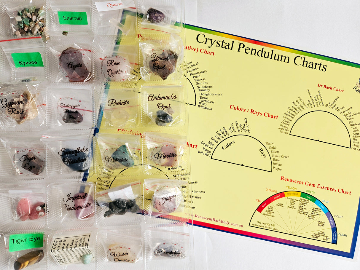 Advent calendar filled with 23 gemstones, Pendulum & Pendulum Chart