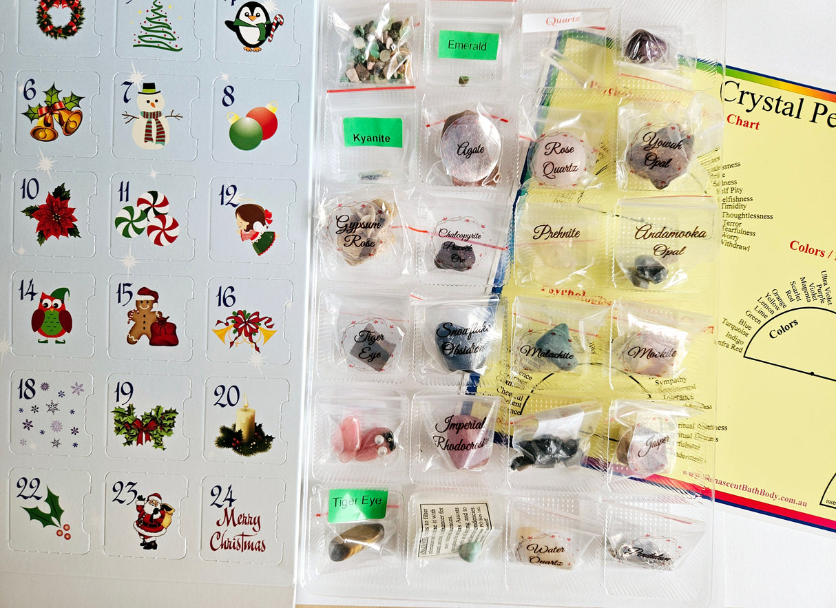 Advent calendar filled with 23 gemstones, Pendulum & Pendulum Chart