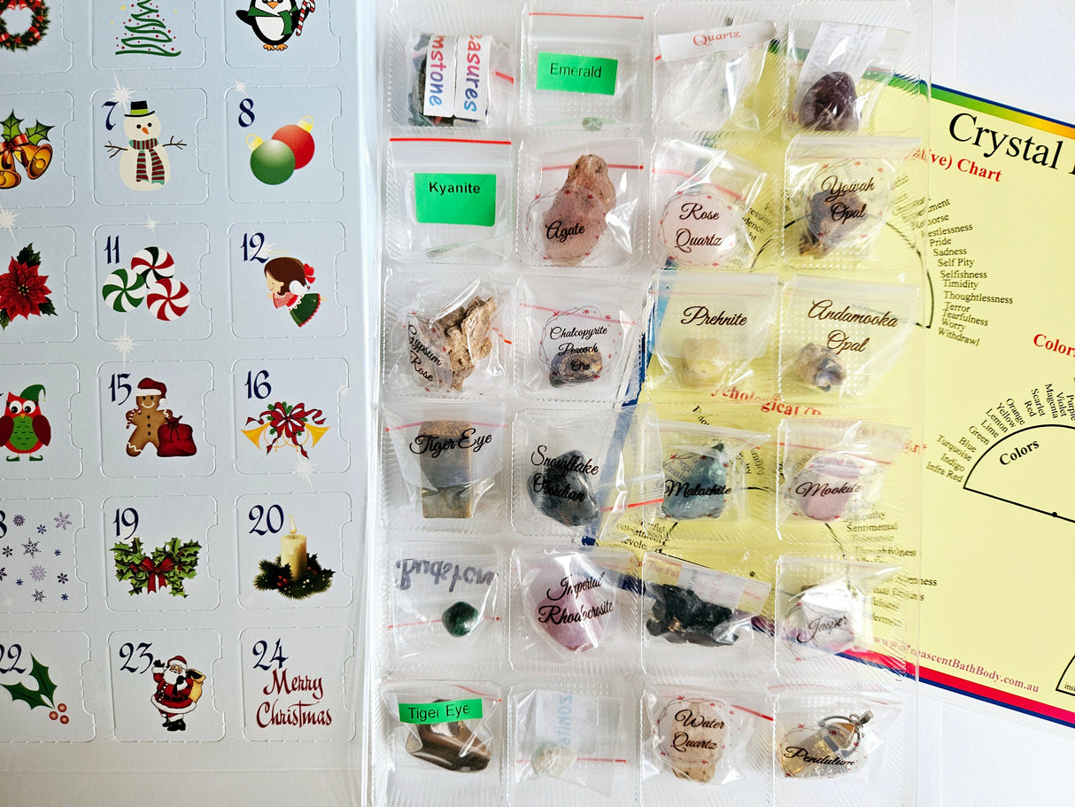 Advent calendar filled with 23 gemstones, Pendulum & Pendulum Chart
