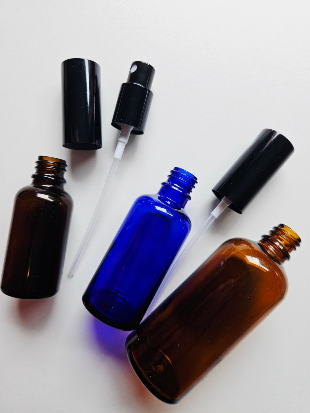 100ml + 50ml +30ml Amber/Blue Glass Bottle with Spray Mister/ Black Cap