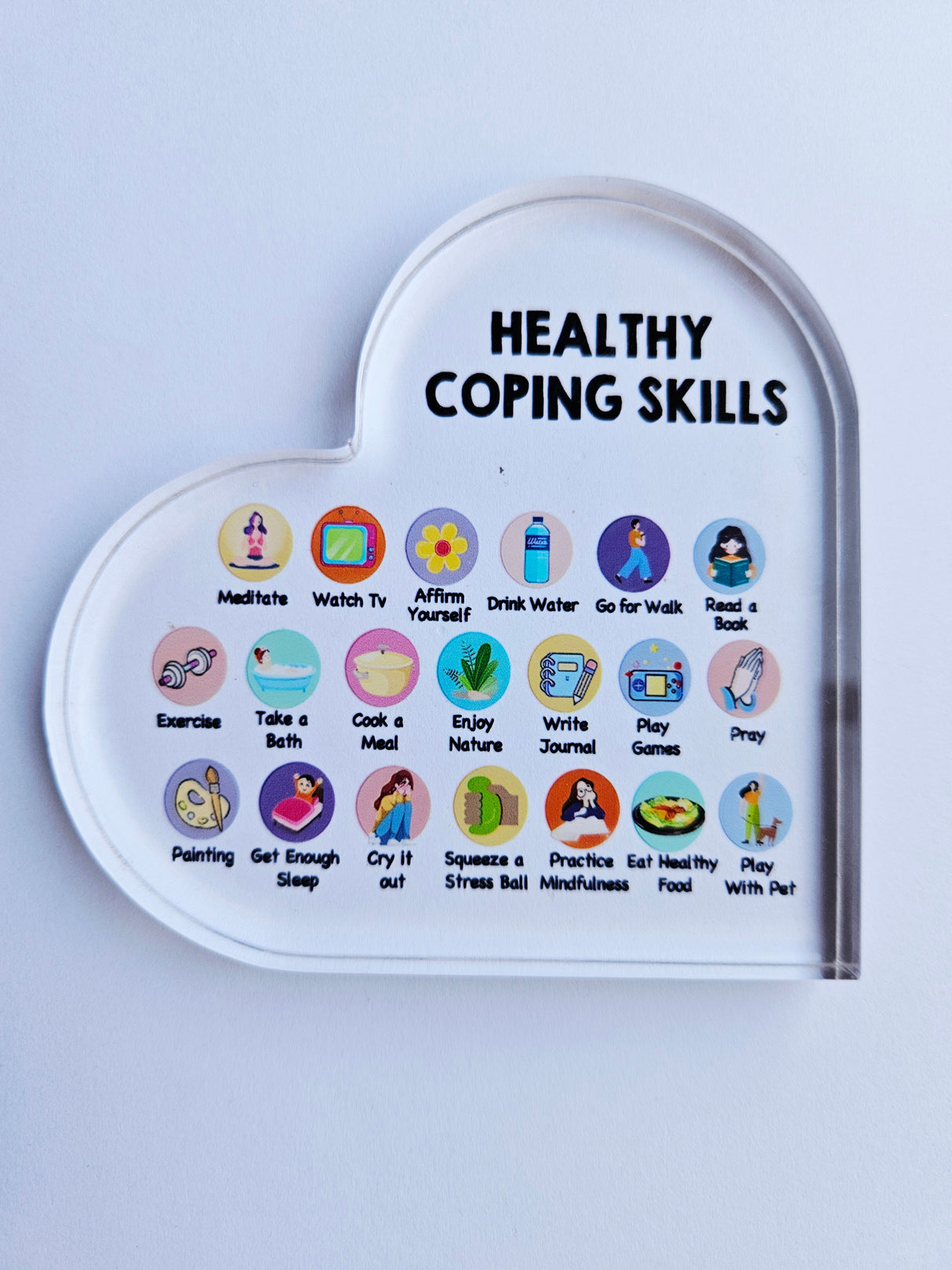 Healthy Coping Skills Acryllic Heart Plaque Positive Mental Health Wellbeing