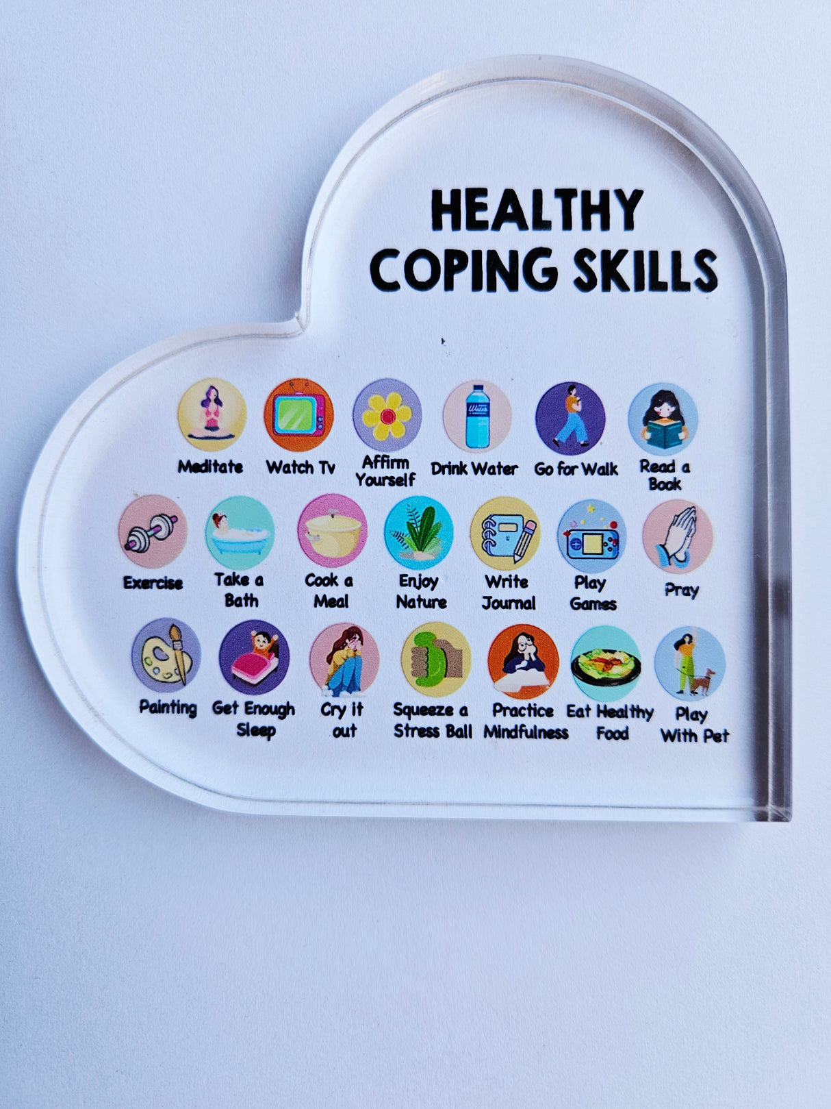 Healthy Coping Skills Acryllic Heart Plaque Positive Mental Health Wellbeing