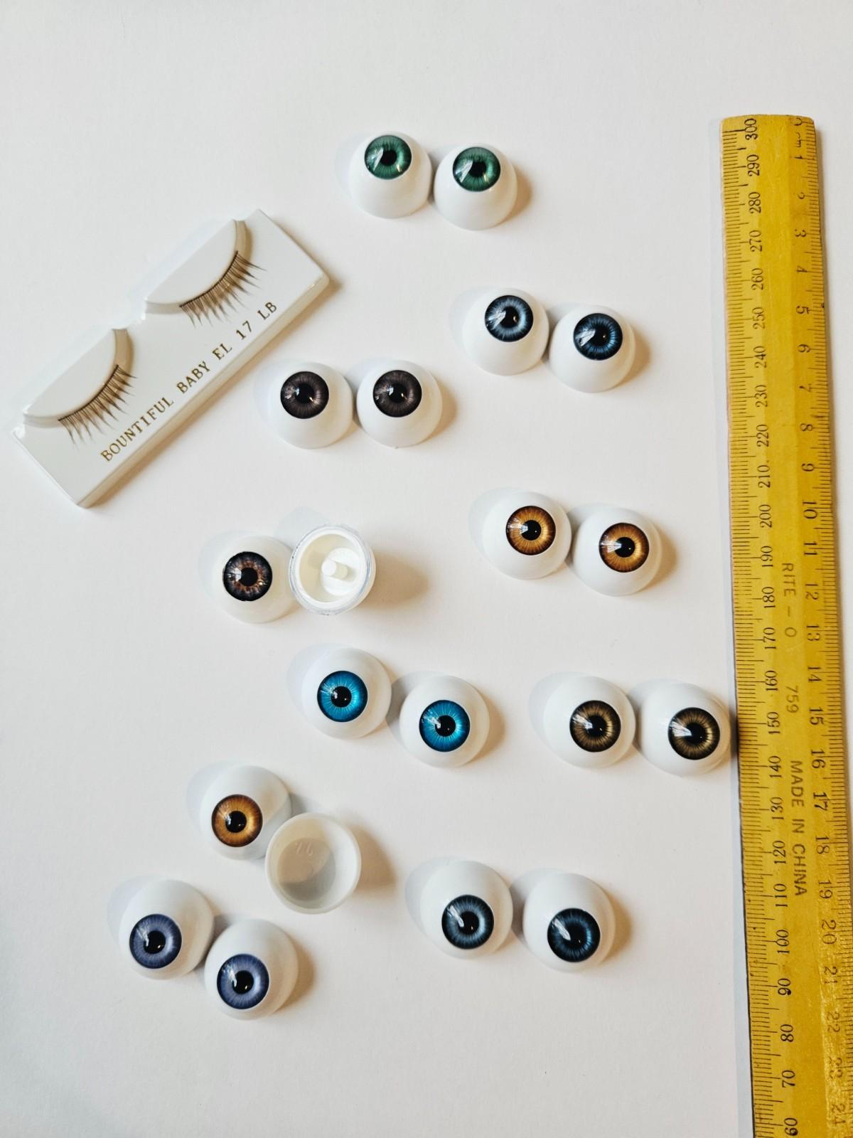 Reborn Doll Glass/Acrylic Eye Lot Multiple Colours + Bountiful Baby Lashes 10 Pr