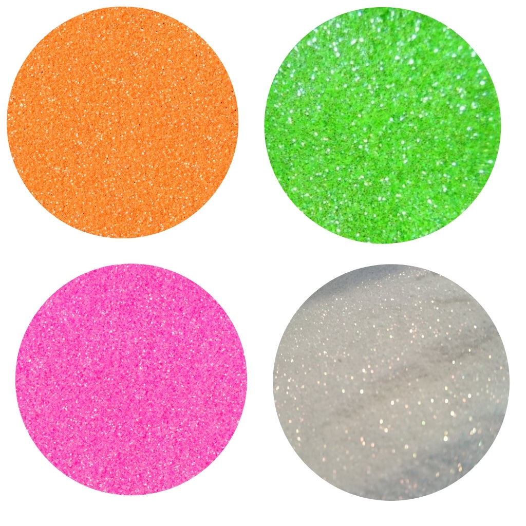Kit of 4 Neon Colours Cosmetic Grade Glitter Powder Superfine Extra Fine Soap Candle Nail Art