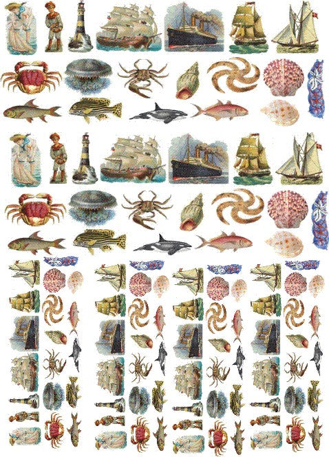 Pre Printed Water Slide Decal/ Dissolving/Tattoo Paper Antique Sea World