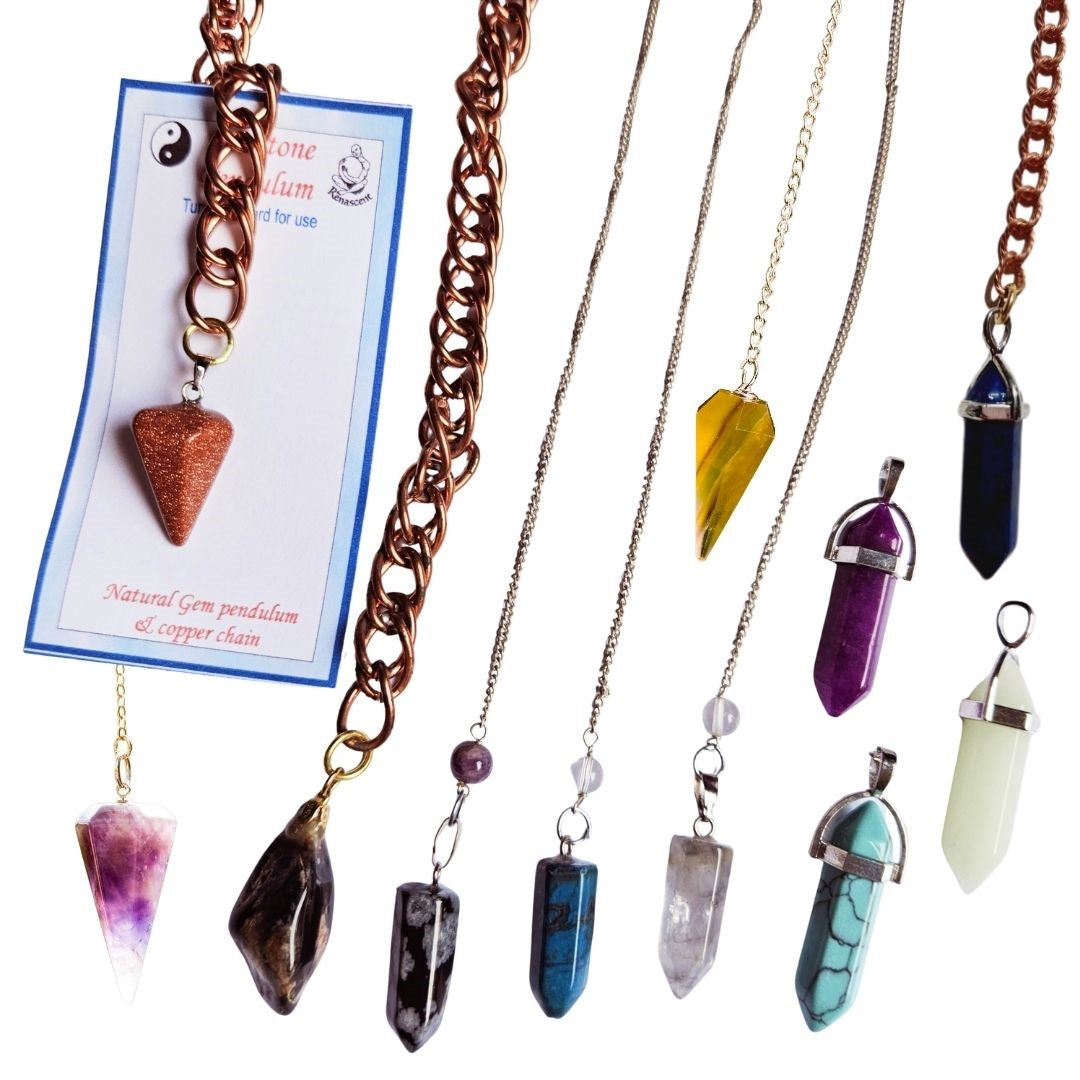 Gemstone Pendulum Genuine Natural Copper/Silver Chains Many Varieties