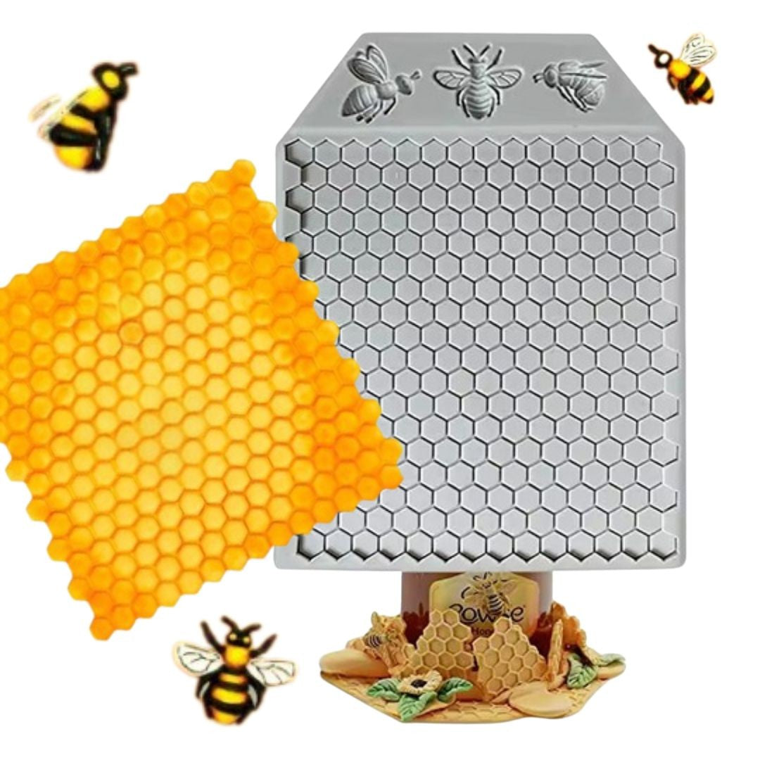 HoneyBee HoneyComb Mat Embed + Bees Silicone Mould