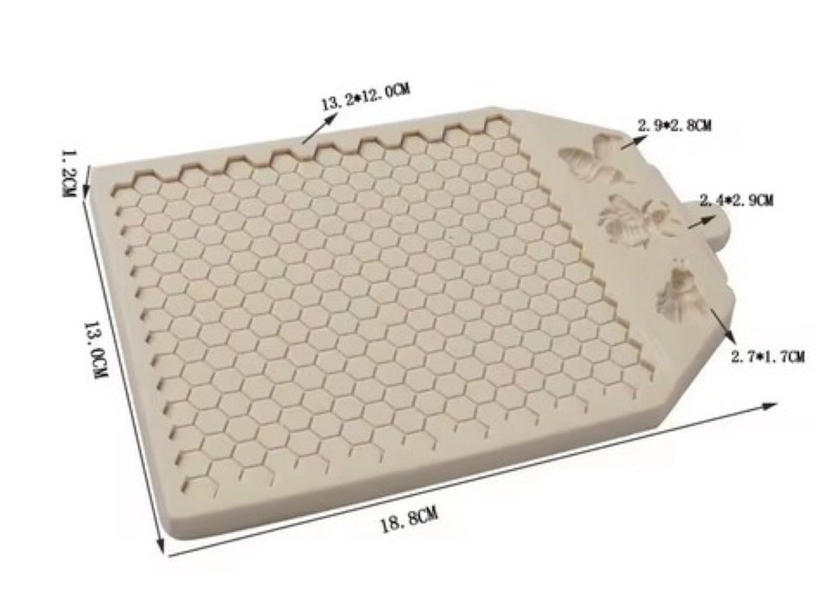 HoneyBee HoneyComb Mat Embed + Bees Silicone Mould