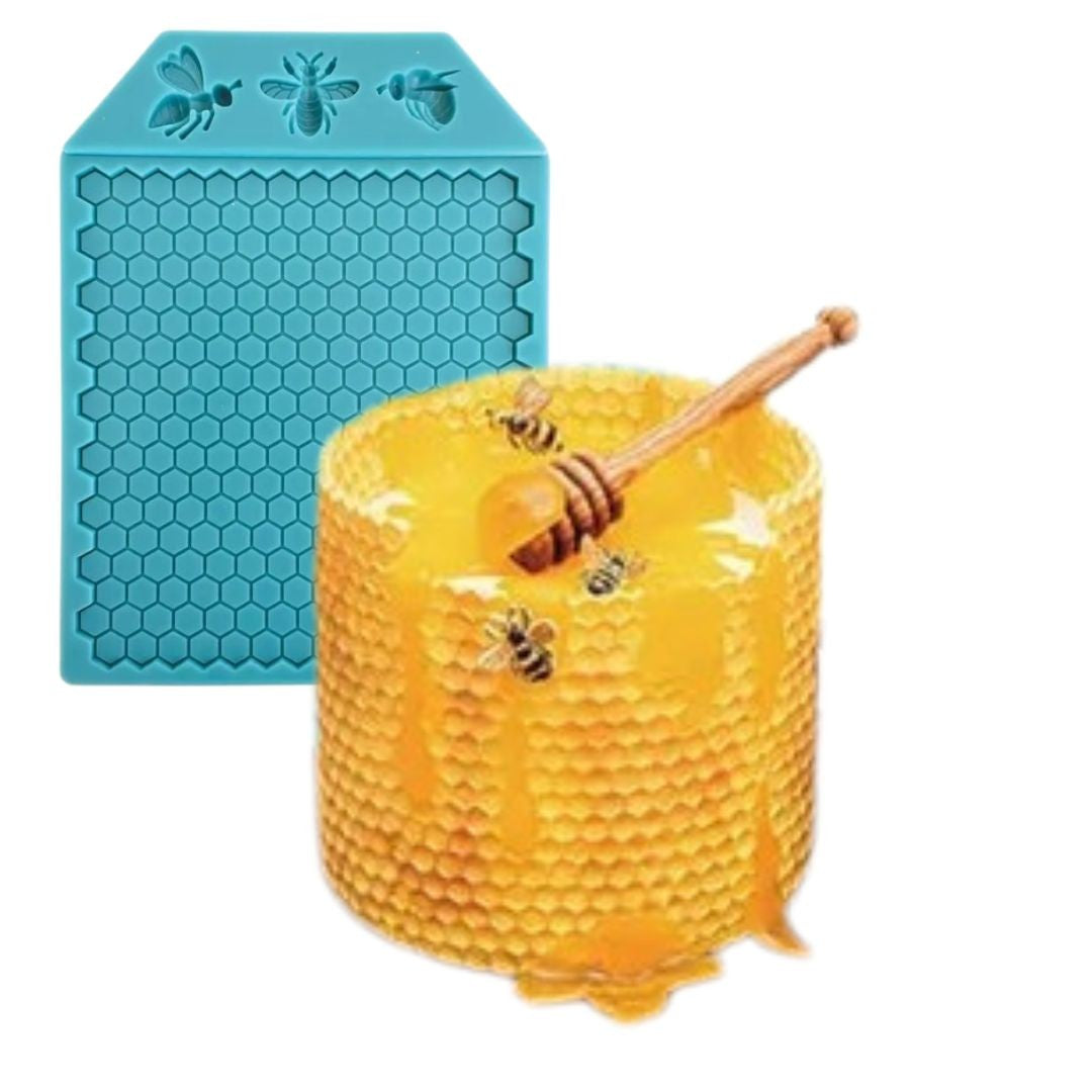 HoneyBee HoneyComb Mat Embed + Bees Silicone Mould