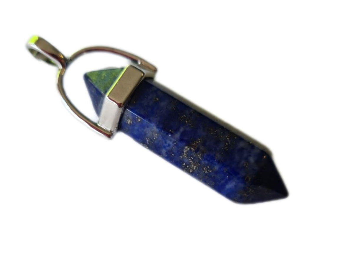 Lapis Lazuli Gemstone Polished Genuine Pendant Crystal Point Silver