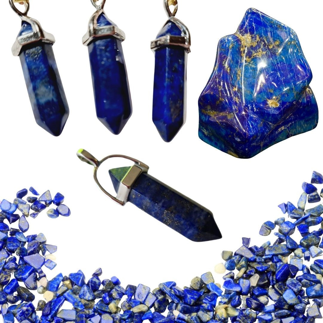 Lapis Lazuli Gemstone Polished Genuine Pendant Crystal Point Silver