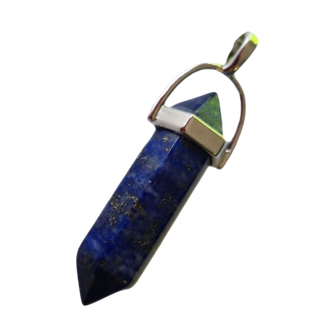 Lapis Lazuli Gemstone Polished Genuine Pendant Crystal Point Silver