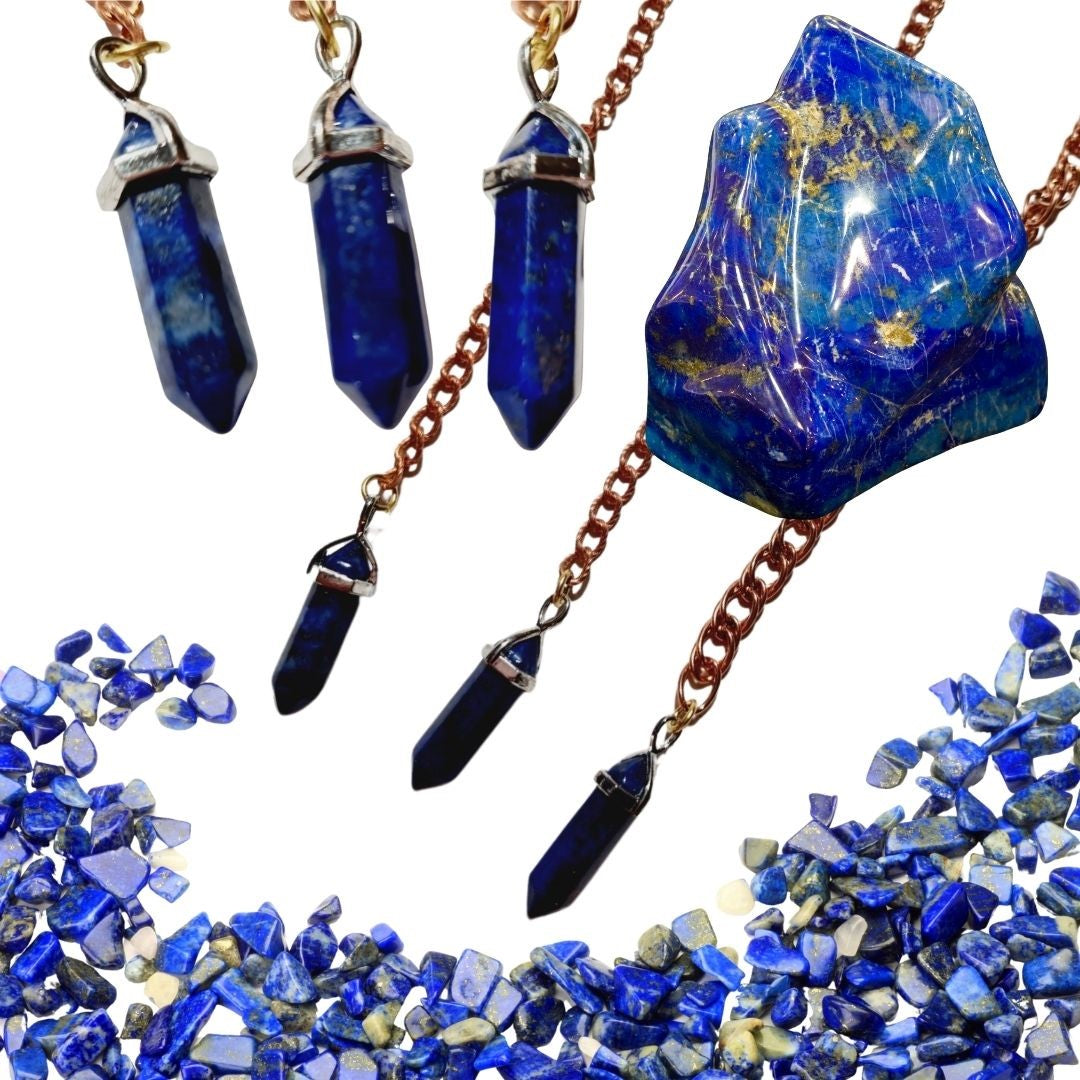 Lapis Lazuli Gemstone Pendulum Genuine Natural on Copper Chain
