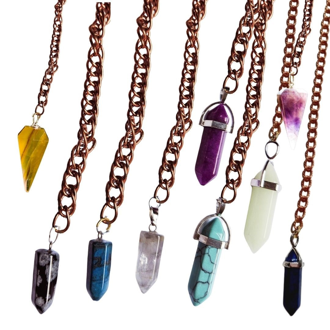 Gemstone Pendulum Genuine Natural Copper/Silver Chains Many Varieties