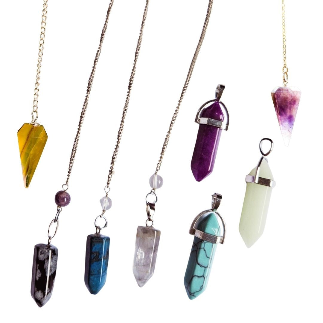 Gemstone Pendulum Genuine Natural Copper/Silver Chains Many Varieties