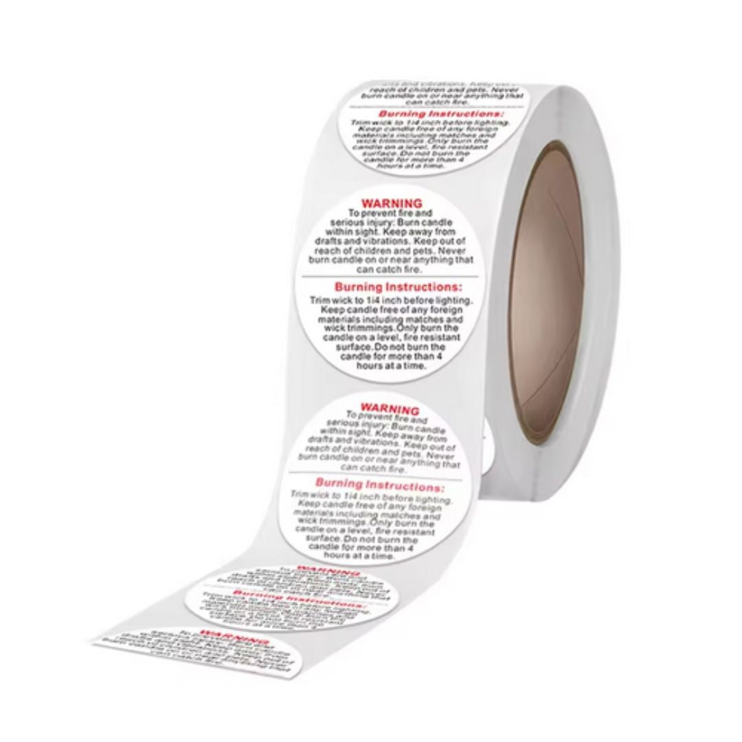 Candle Warning Stickers Self Adhesive, White 2.5cm, 500 labels Roll