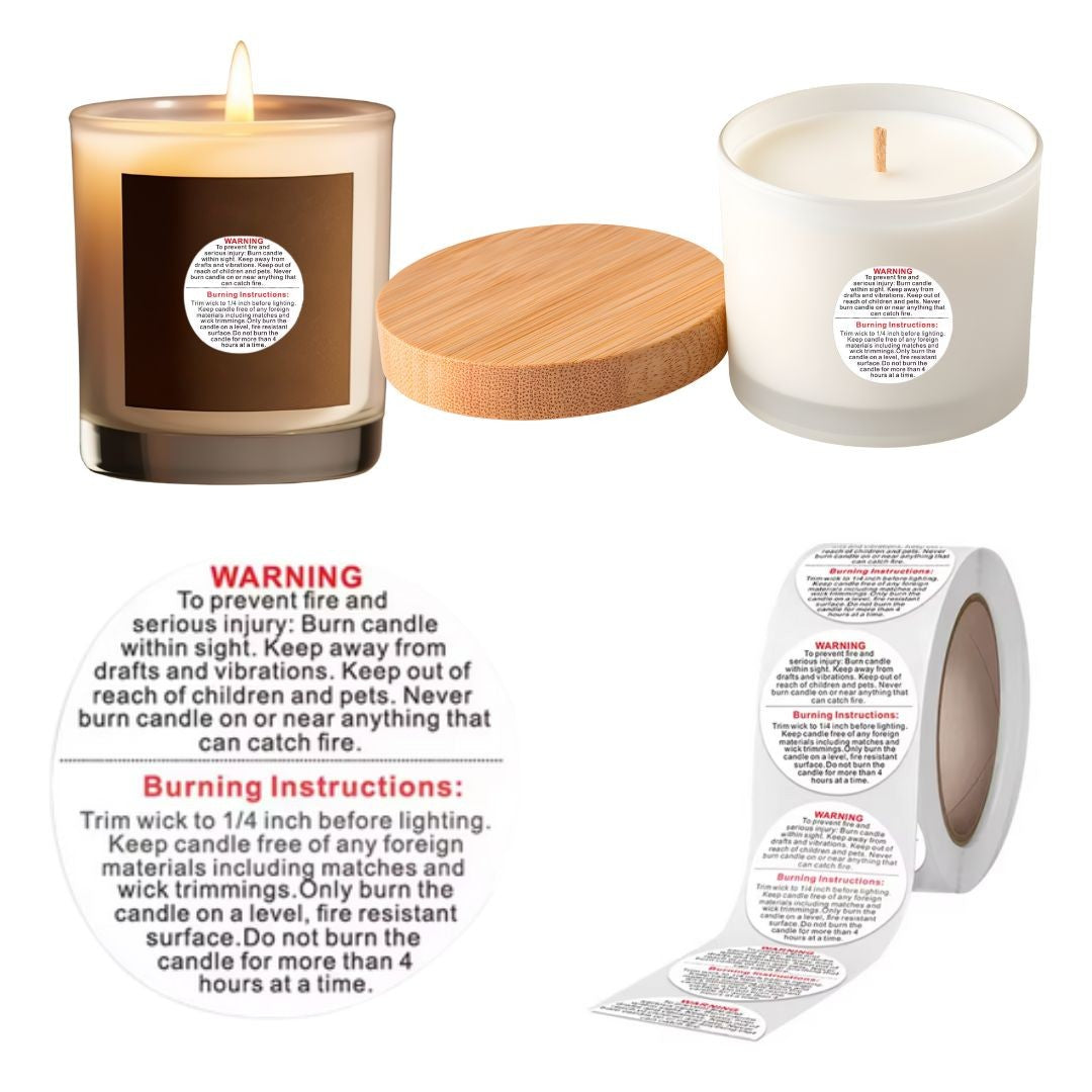 Candle Warning Stickers Self Adhesive, White 2.5cm, 500 labels Roll