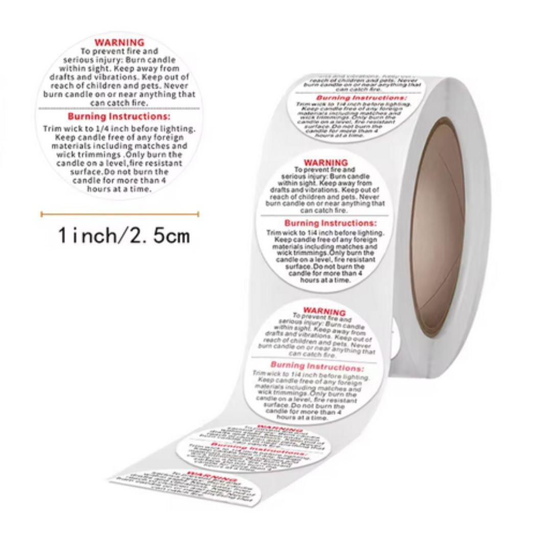 Candle Warning Stickers Self Adhesive, White 2.5cm, 500 labels Roll