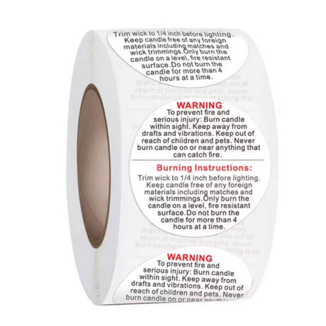Candle Warning Stickers Self Adhesive, White 2.5cm, 500 labels Roll
