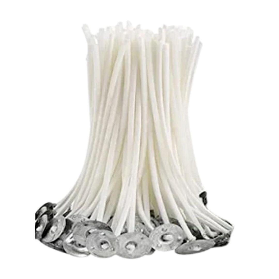 Candle Wick Waxed Cotton 15cm Prewaxed with metal base