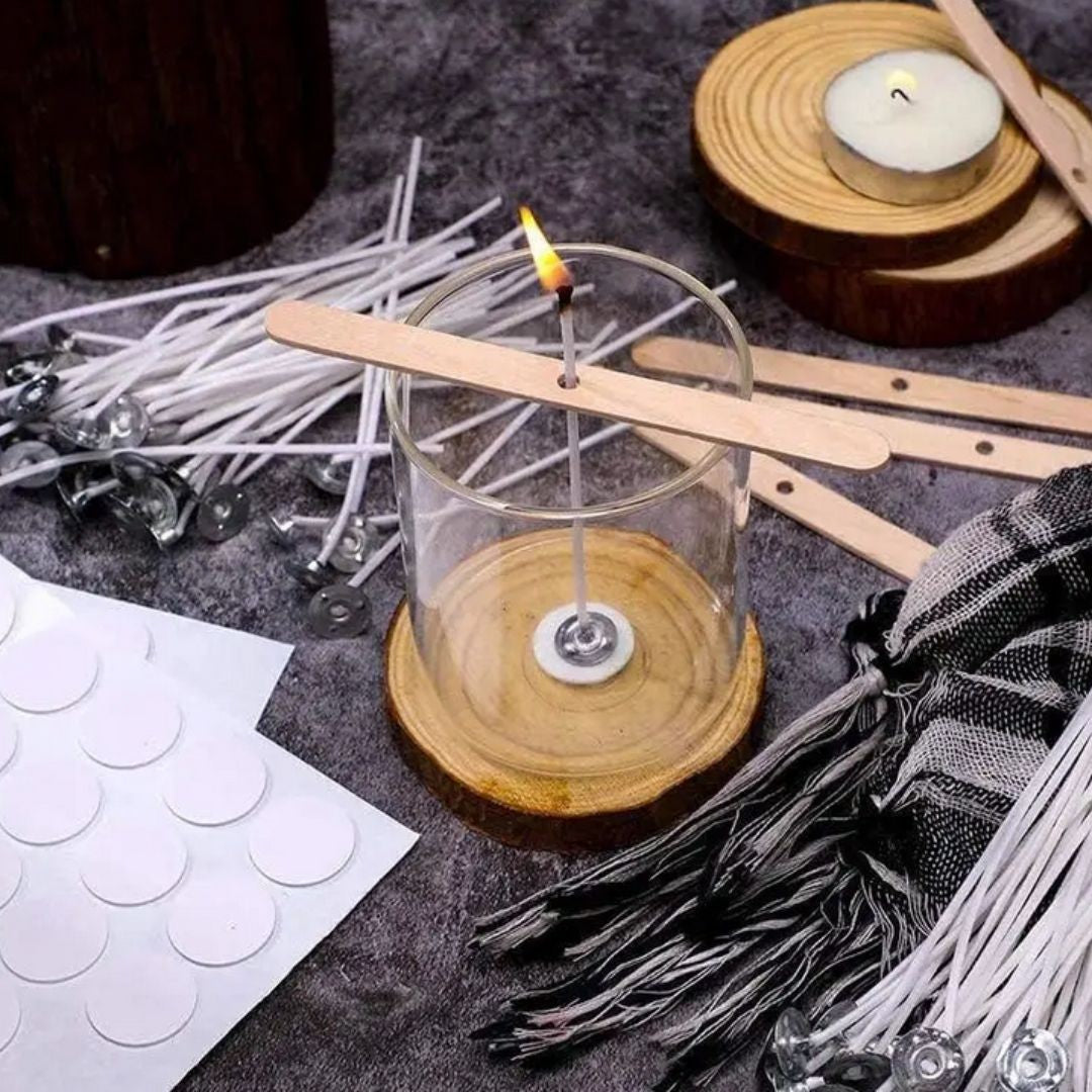 Candle Wick Waxed Cotton 15cm Prewaxed with metal base