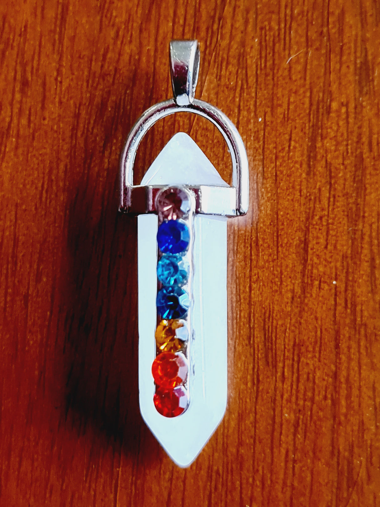 Chakra Gemstone Polished Genuine Pendant (7 stones + Quartz Point)