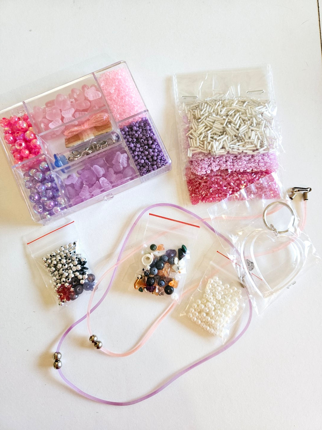 Pretty in Pink Bead set with Heart Key ring - Gems Crystals