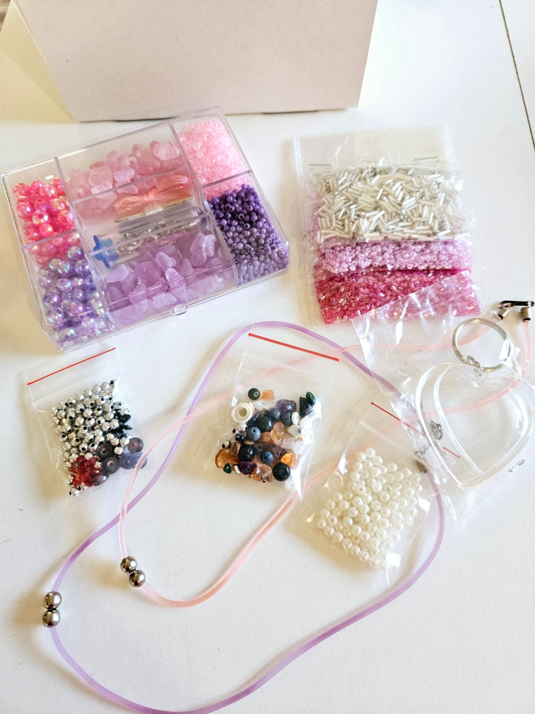 Pretty in Pink Bead set with Heart Key ring - Gems Crystals
