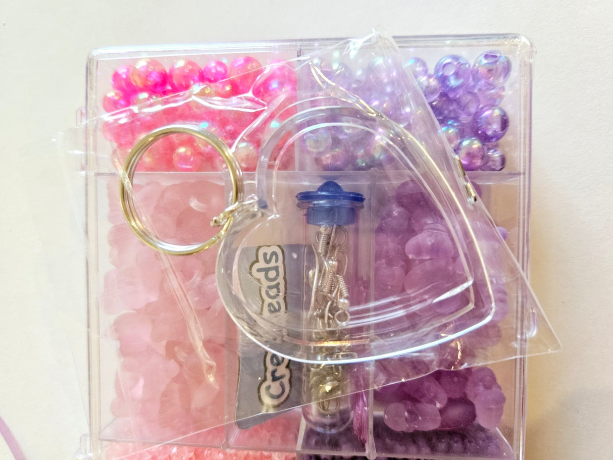 Pretty in Pink Bead set with Heart Key ring - Gems Crystals