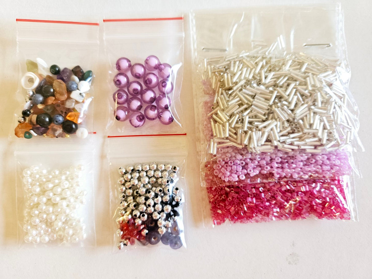 Pretty in Pink Bead set with Heart Key ring - Gems Crystals