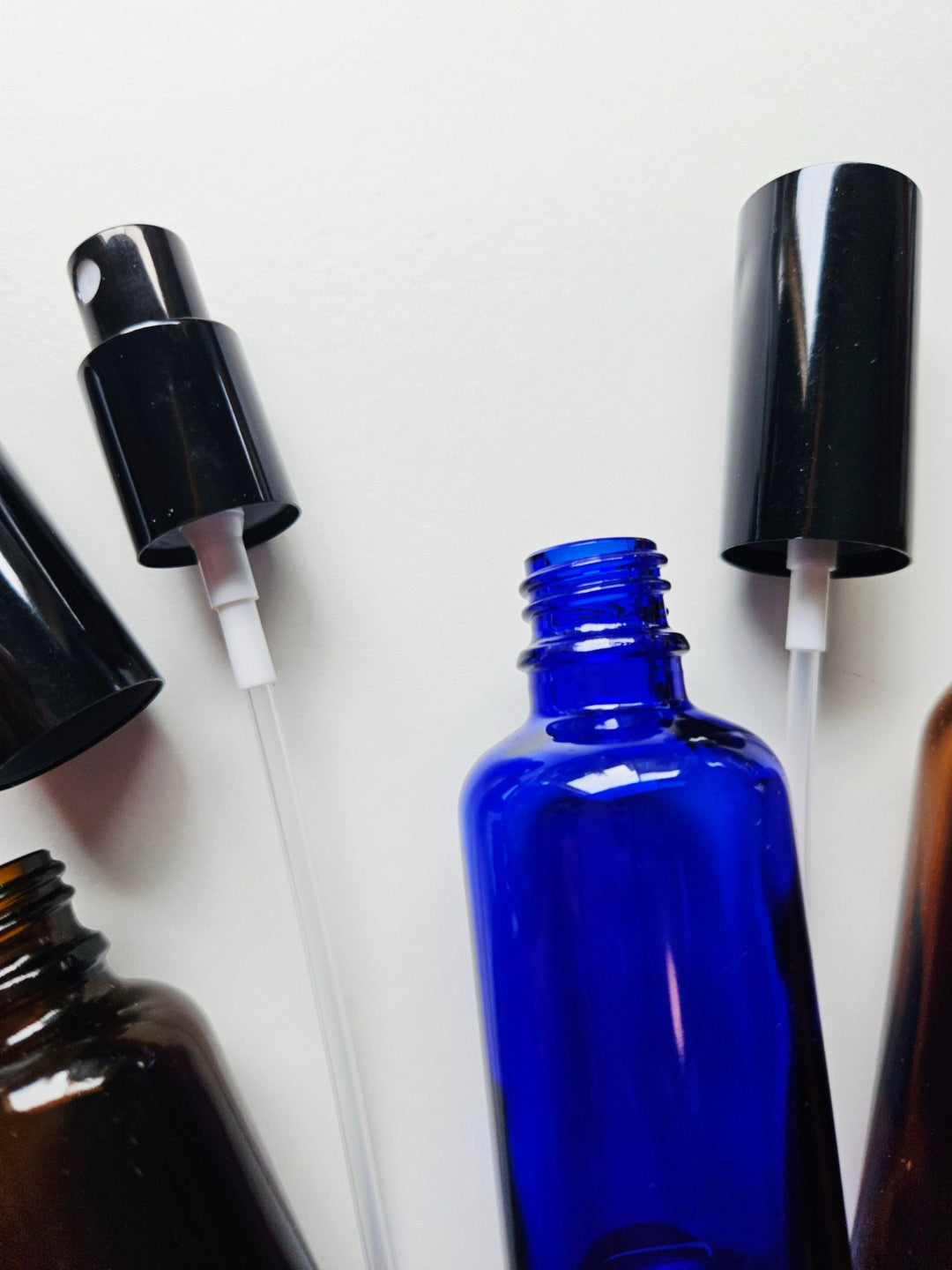 100ml + 50ml +30ml Amber/Blue Glass Bottle with Spray Mister/ Black Cap