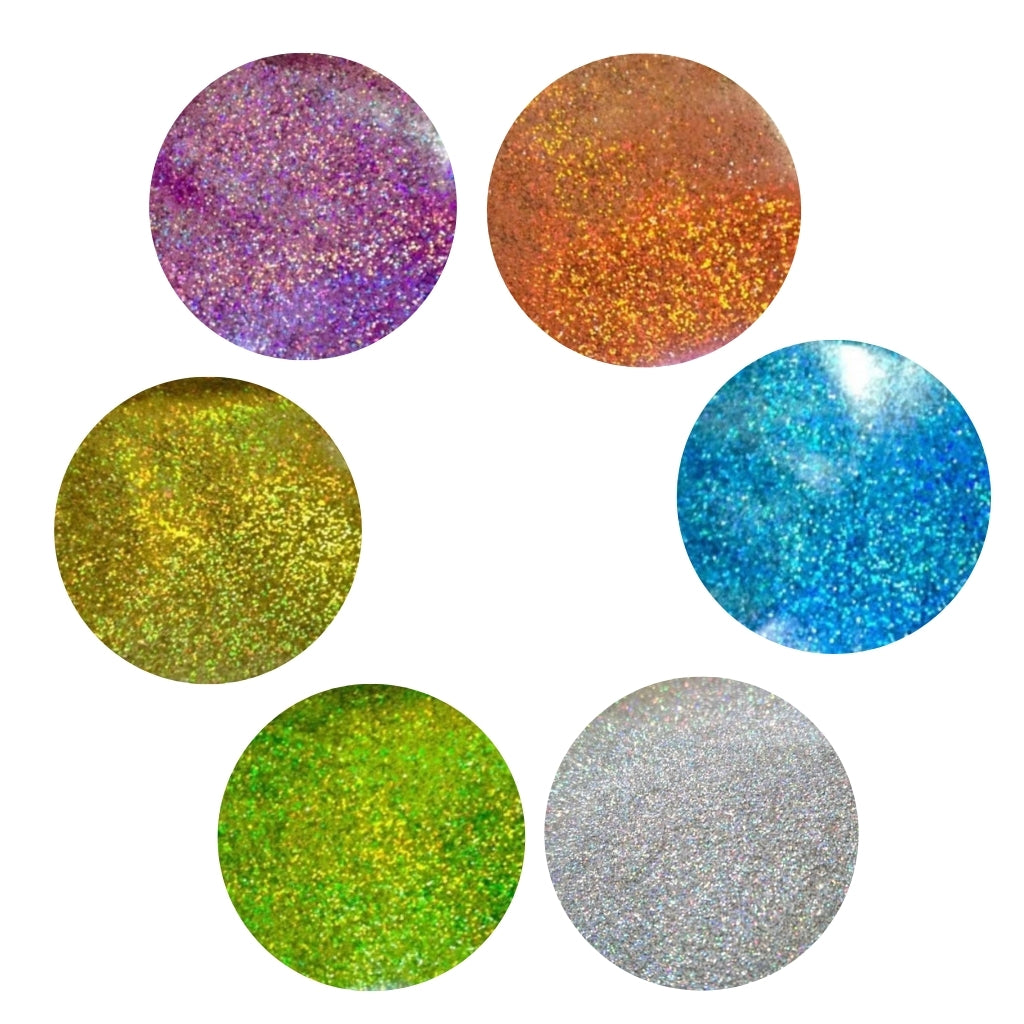 Kit of 6 Holographic Colours Cosmetic Grade Glitter Powder Superfine Extra Fine Soap Candle Nail Art