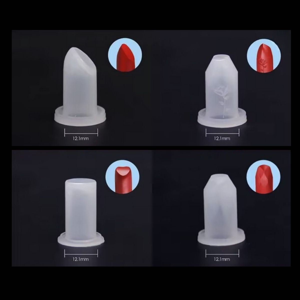 DIY Lipstick Making Mould Set 4 Hole Acrylic Holder 12.1mm Silicone Moulds