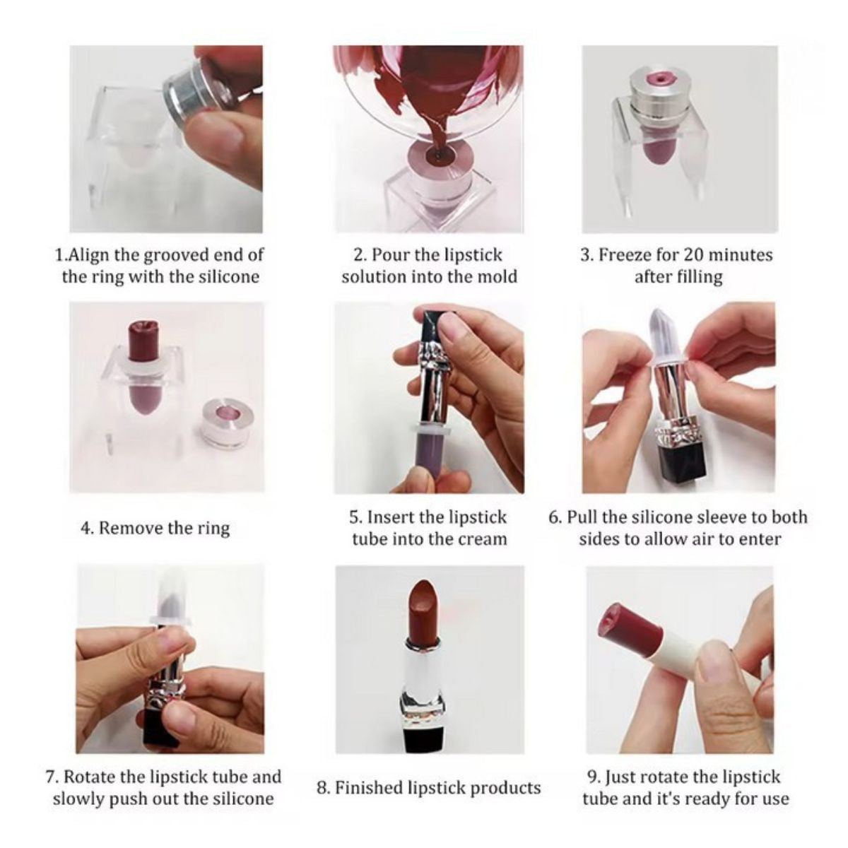 DIY Lipstick Making Mould Set 4 Hole Acrylic Holder 12.1mm Silicone Moulds