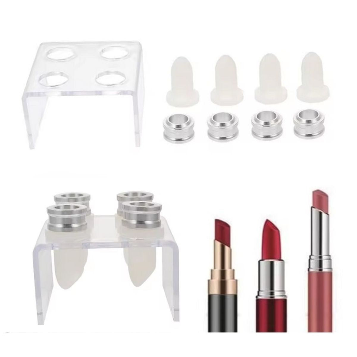 DIY Lipstick Making Mould Set 4 Hole Acrylic Holder 12.1mm Silicone Moulds