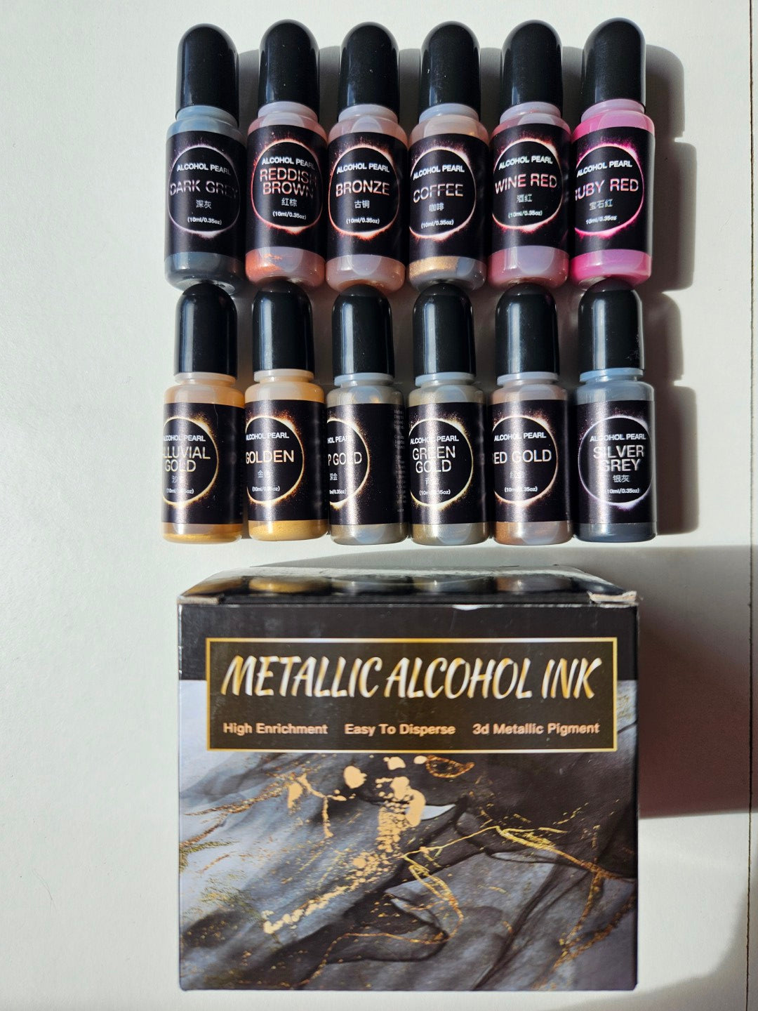 Metallic Alcohol Ink Pigments10ml x 12 Colours Set