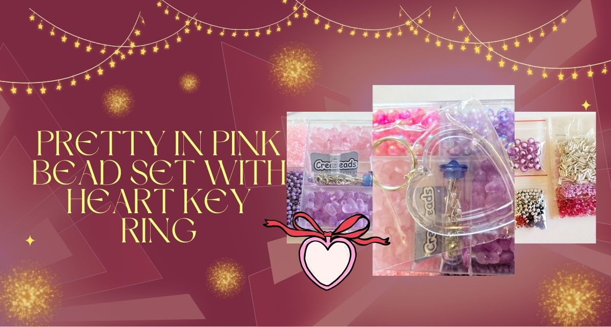 Pretty in Pink Bead set with Heart Key ring - Gems Crystals