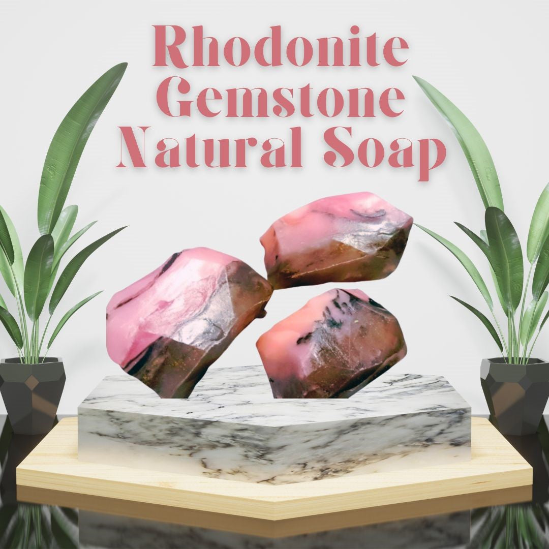 Rhodonite Specimen Soap Bar  Large Size bar (WS available) Gift Boxed + Stand