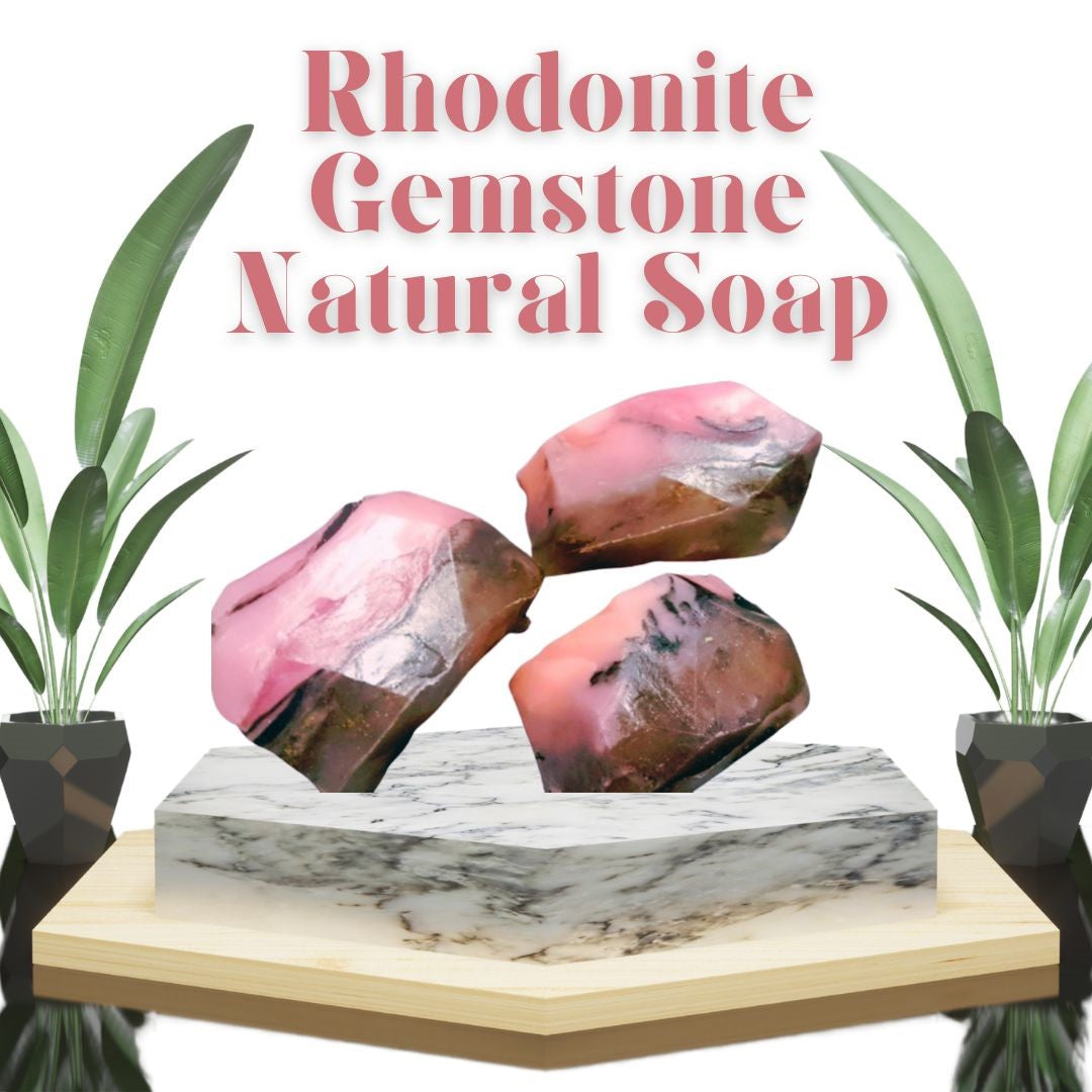 Rhodonite Specimen Soap Bar  Large Size bar (WS available) Gift Boxed + Stand