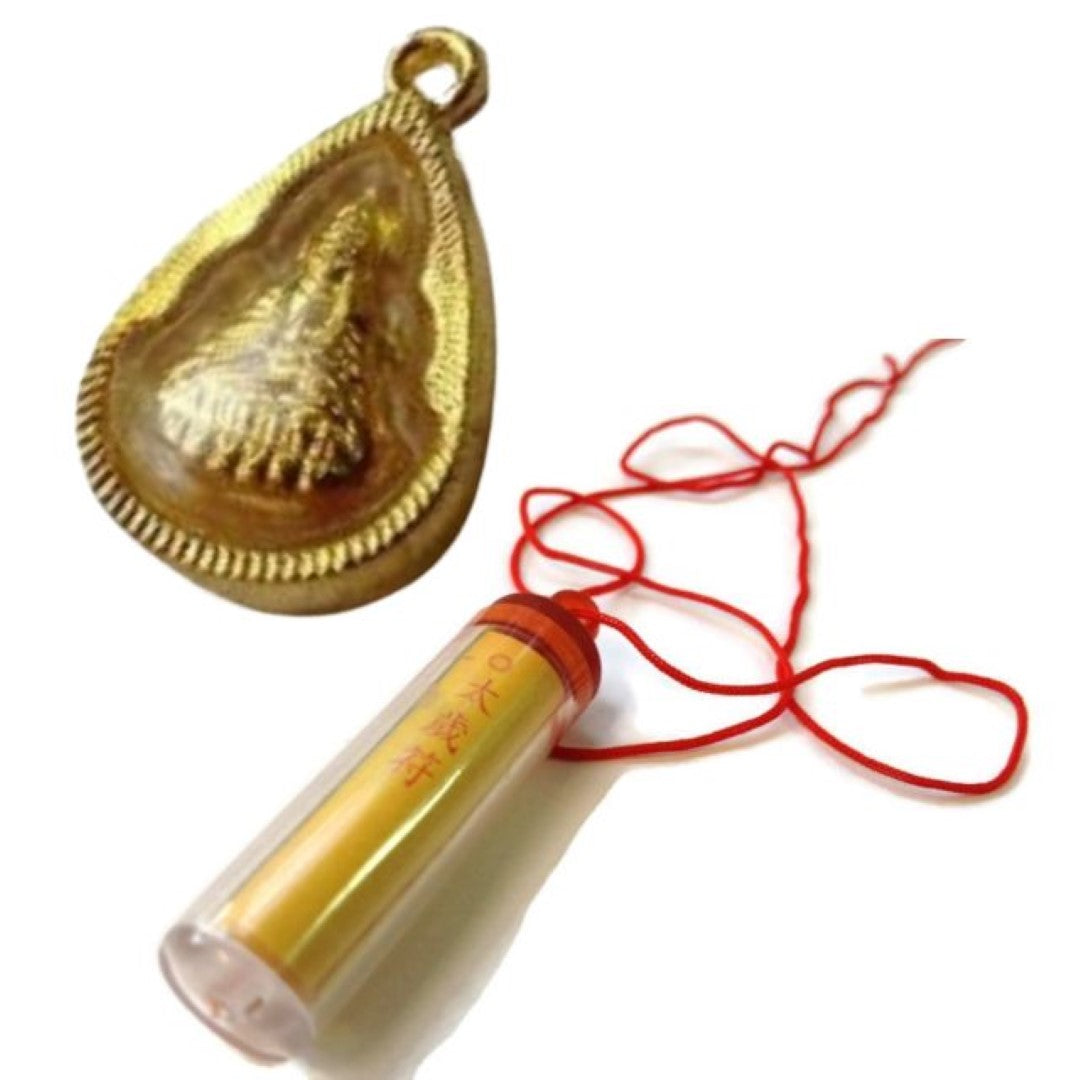 Prayer SUTRA SCROLL Clear Perspex in Pendant & Gold Quan Yin