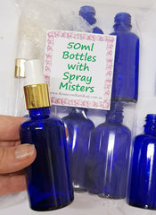 50ml Blue Glass Bottle with Spray Mister 50% Off