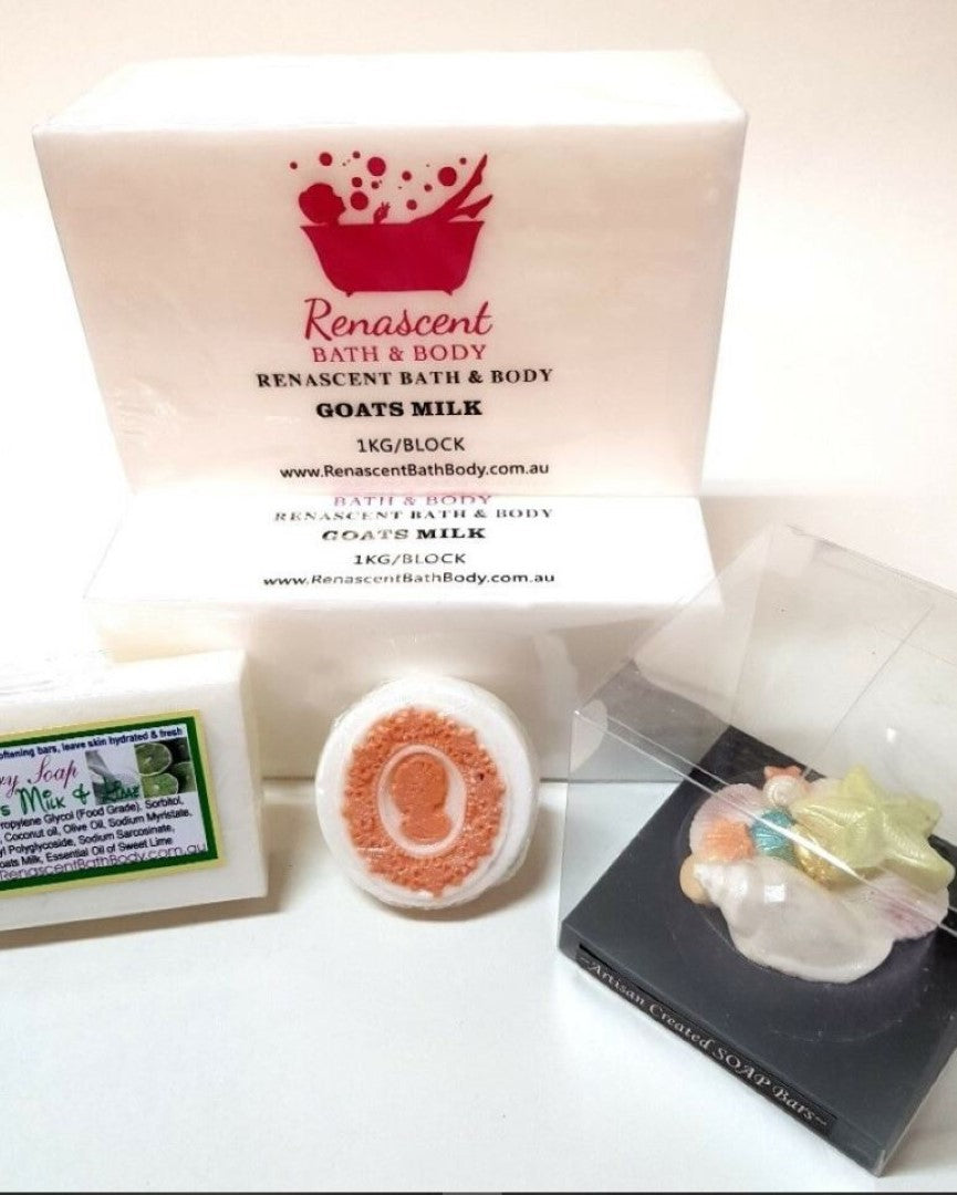 SOAP MAKING KIT: 3kg Clear White Goats Milk Base Leaf +2 Silicone mould 2 Colors