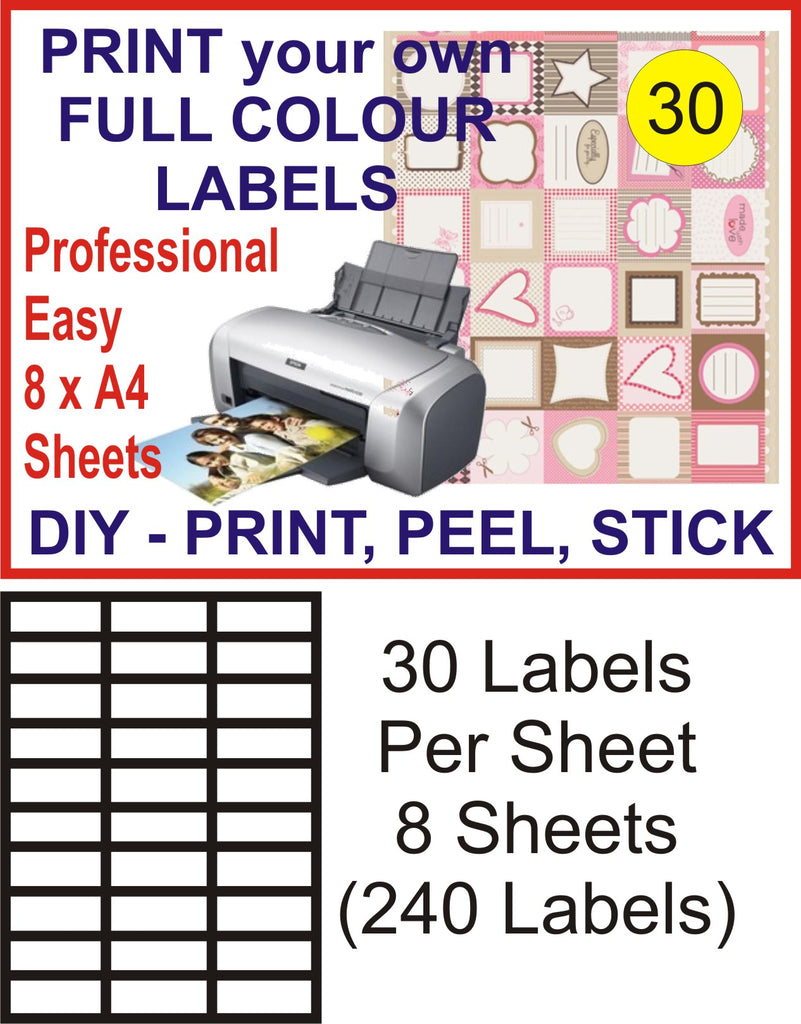 30 x 8 Sheets Address Mailing Label 64X26.7mm Peel + Stick (240 Labels)